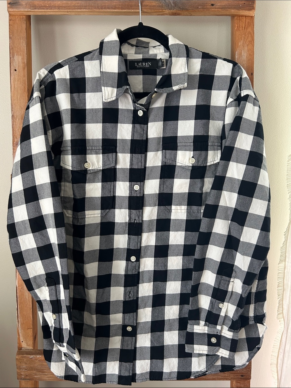 Lauren Ralph Lauren Black and White Buffalo Check Button-Down Shirt